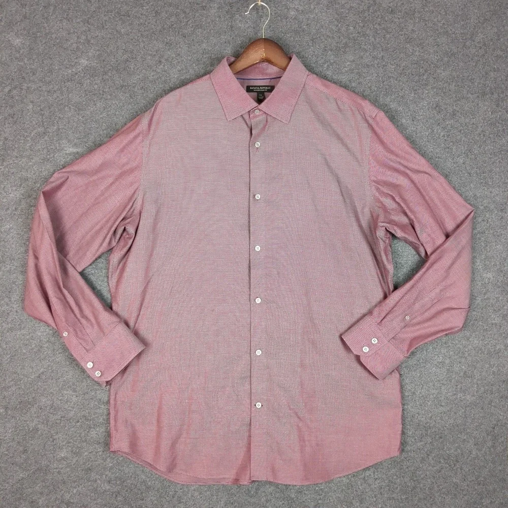Banana Republic Mens XL Non-Iron Slim Fit Dress‎ Shirt Micro-Check Long Sleeve